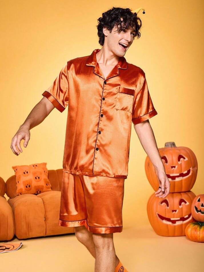 Uptown Funky Halloween Pumpkin Face Satin Homewear sleepwear Set